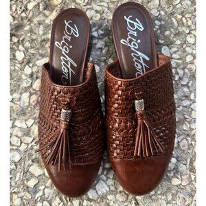Brighton Idol Woven Leather Mule Slides Brown Tassel Loafers Size 8
